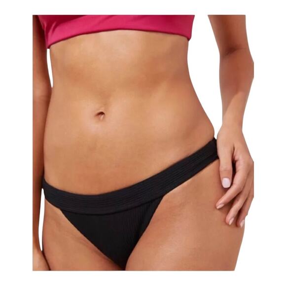 Andie NWT The Bold Banded Cheeky Rib Flattering Bikini Bottom Black Medium - Picture 1 of 16